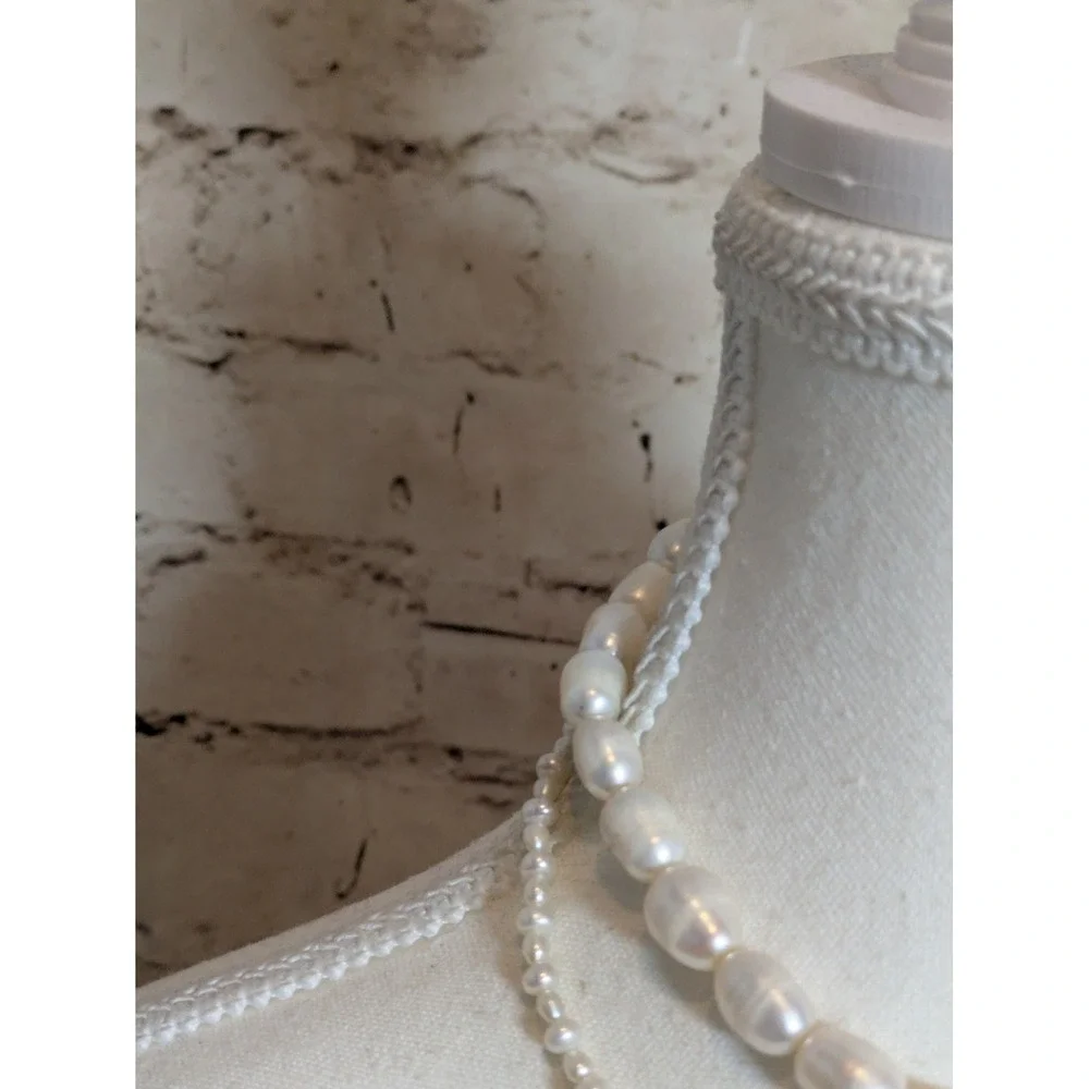 Vintage Natural Fresh Water Pearl Choker Necklace Multi Strand Romantic 12
